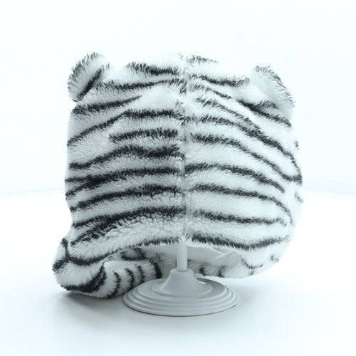 Preworn Girls White Animal Print Polyester Winter Hat One Size - Tiger Ears