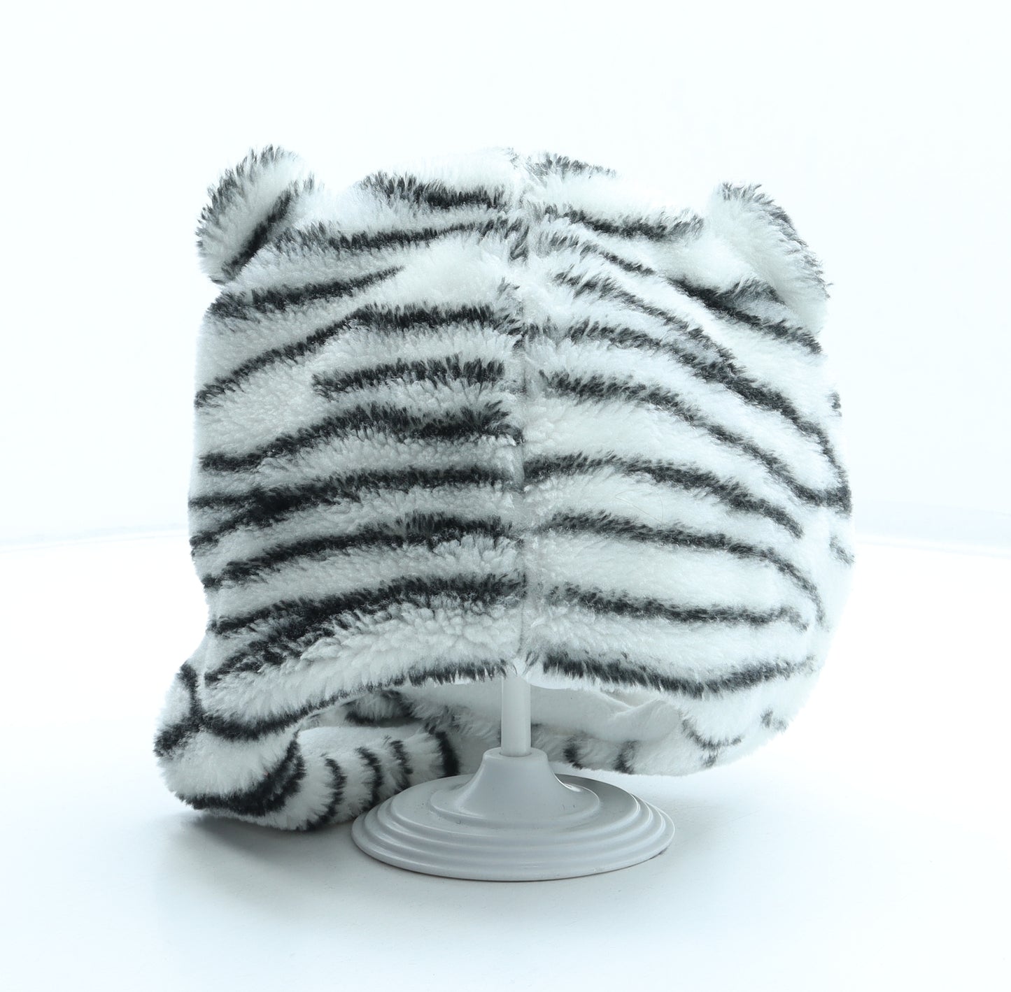 Preworn Girls White Animal Print Polyester Winter Hat One Size - Tiger Ears