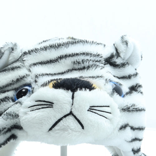 Preworn Girls White Animal Print Polyester Winter Hat One Size - Tiger Ears