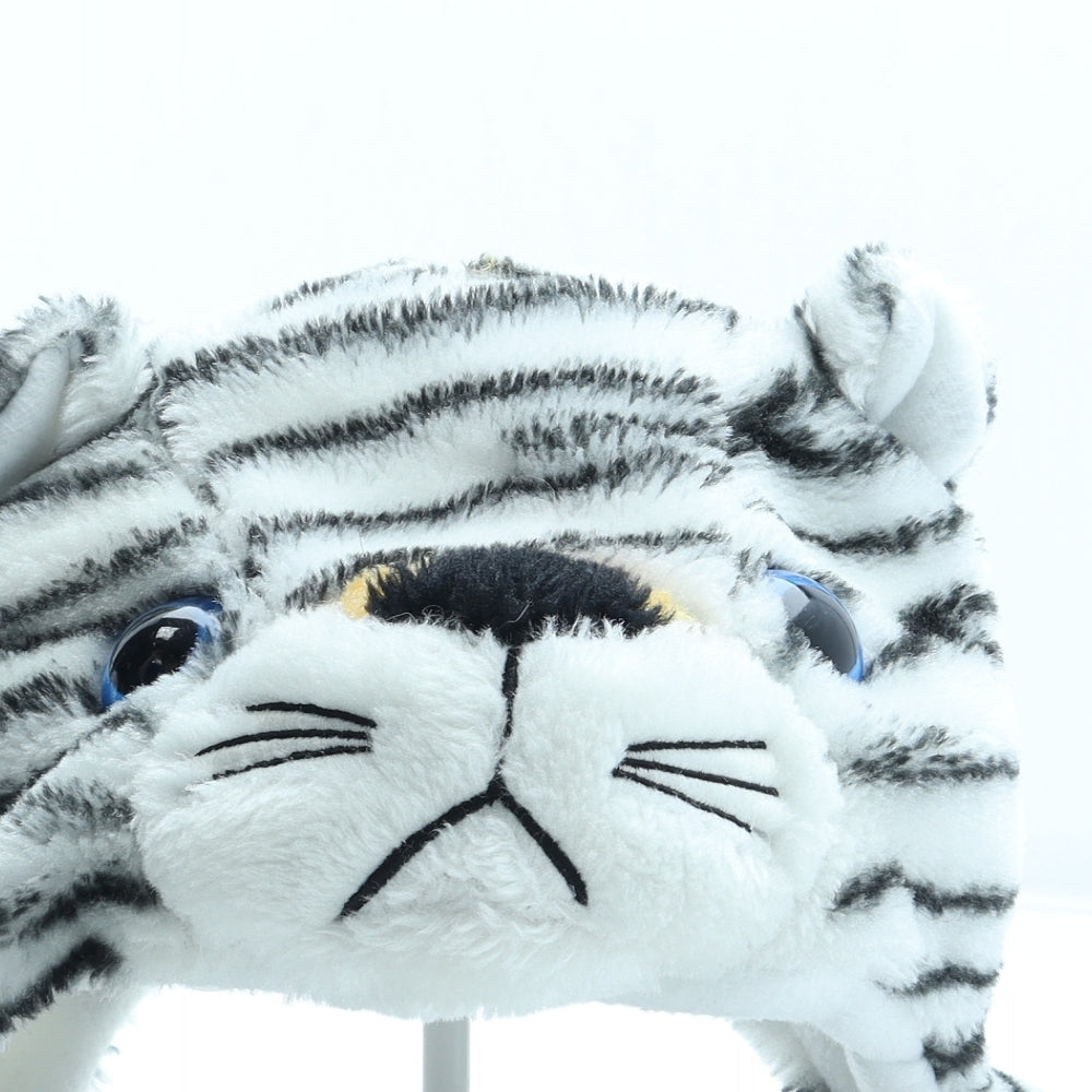 Preworn Girls White Animal Print Polyester Winter Hat One Size - Tiger Ears