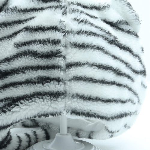 Preworn Girls White Animal Print Polyester Winter Hat One Size - Tiger Ears