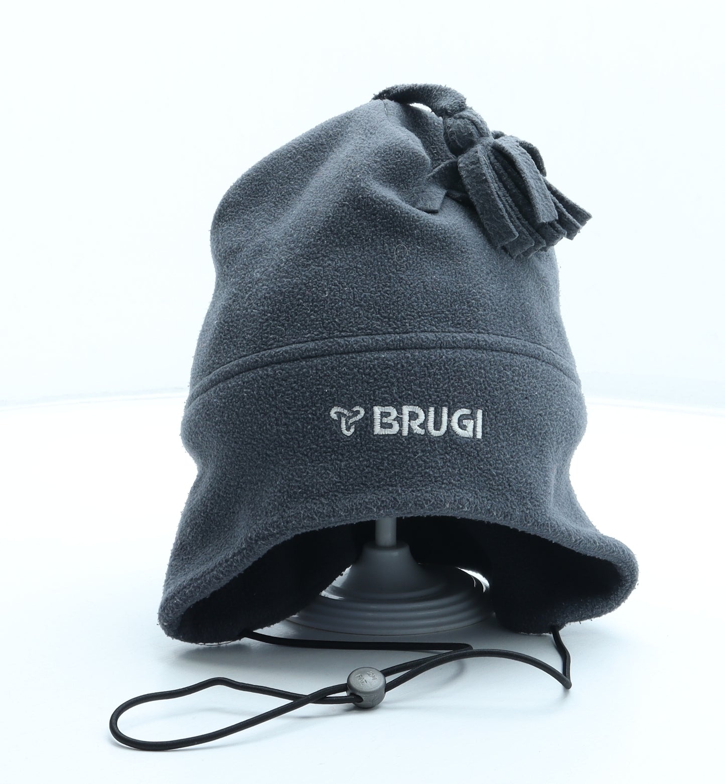 Brugi Mens Grey Polyester Beanie One Size - Embroidered Logo Tassel