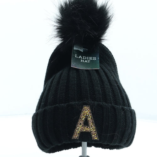 B&M Womens Black Acrylic Bobble Hat One Size - Alphabet Hat