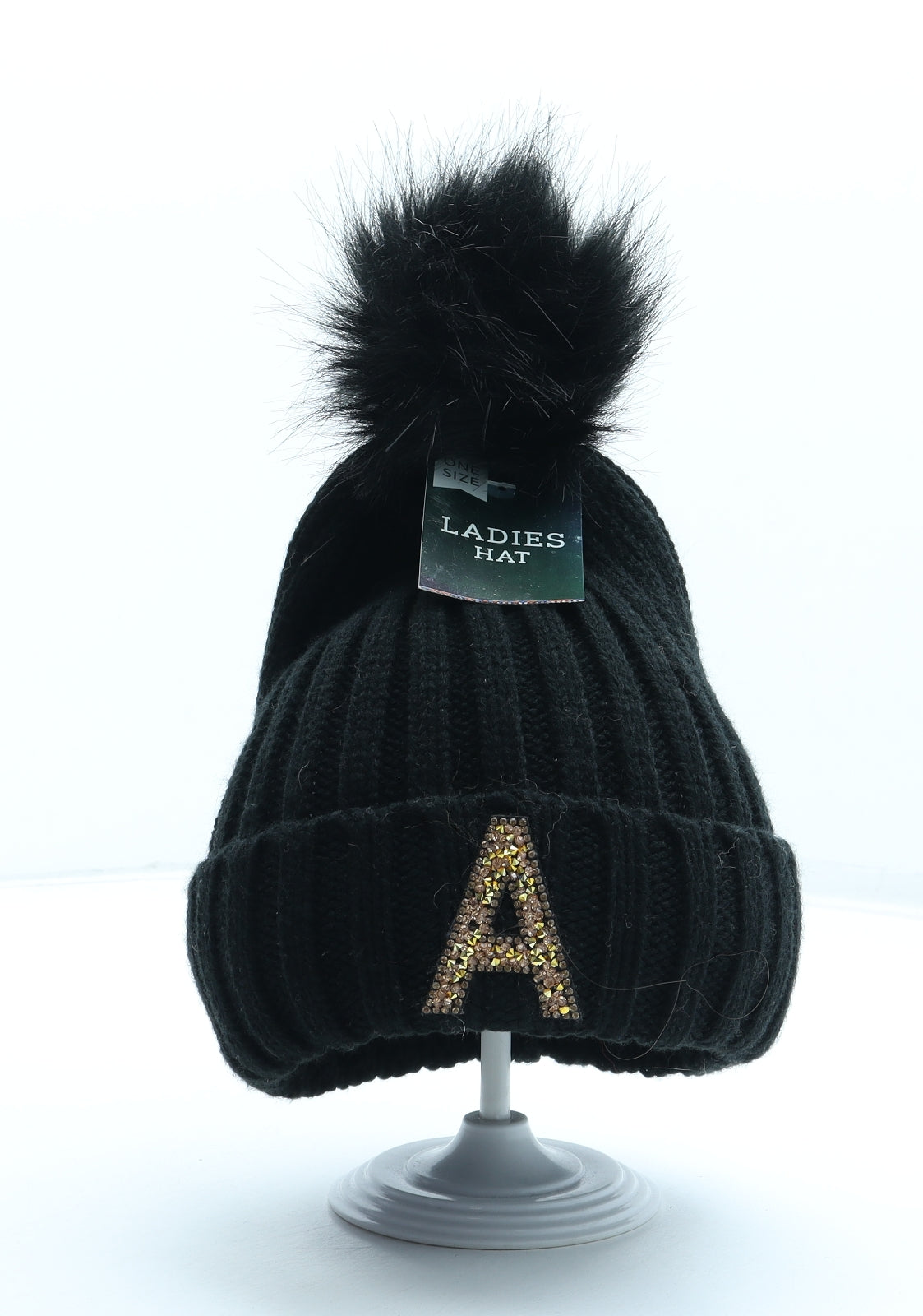 B&M Womens Black Acrylic Bobble Hat One Size - Alphabet Hat