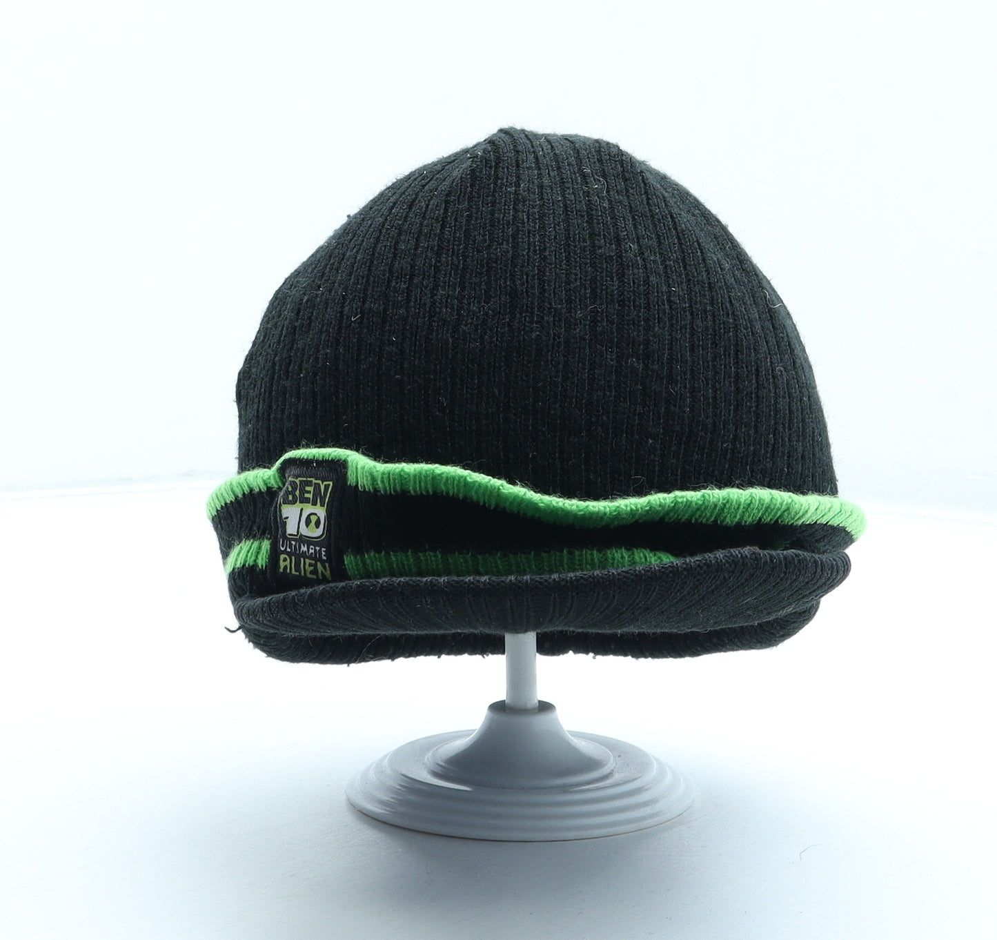 George Boys Black Acrylic Beanie One Size - Ben 10 Peaked Front Size 4-8 Years