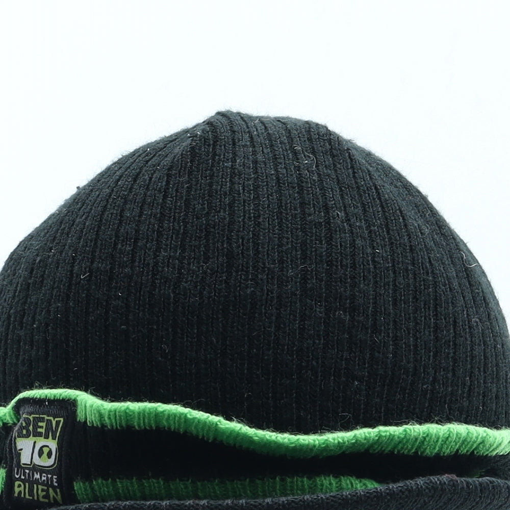 George Boys Black Acrylic Beanie One Size - Ben 10 Peaked Front Size 4-8 Years