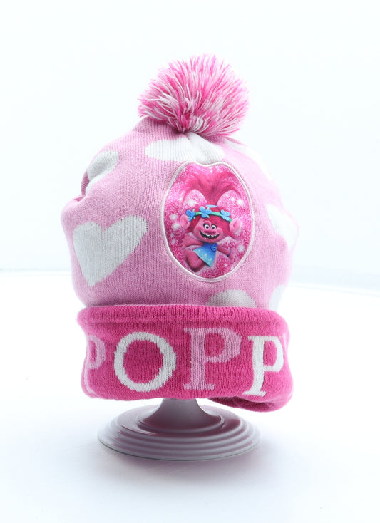 Dreamworks Girls Multicoloured Geometric Acrylic Bobble Hat Size S - Trolls Poppy
