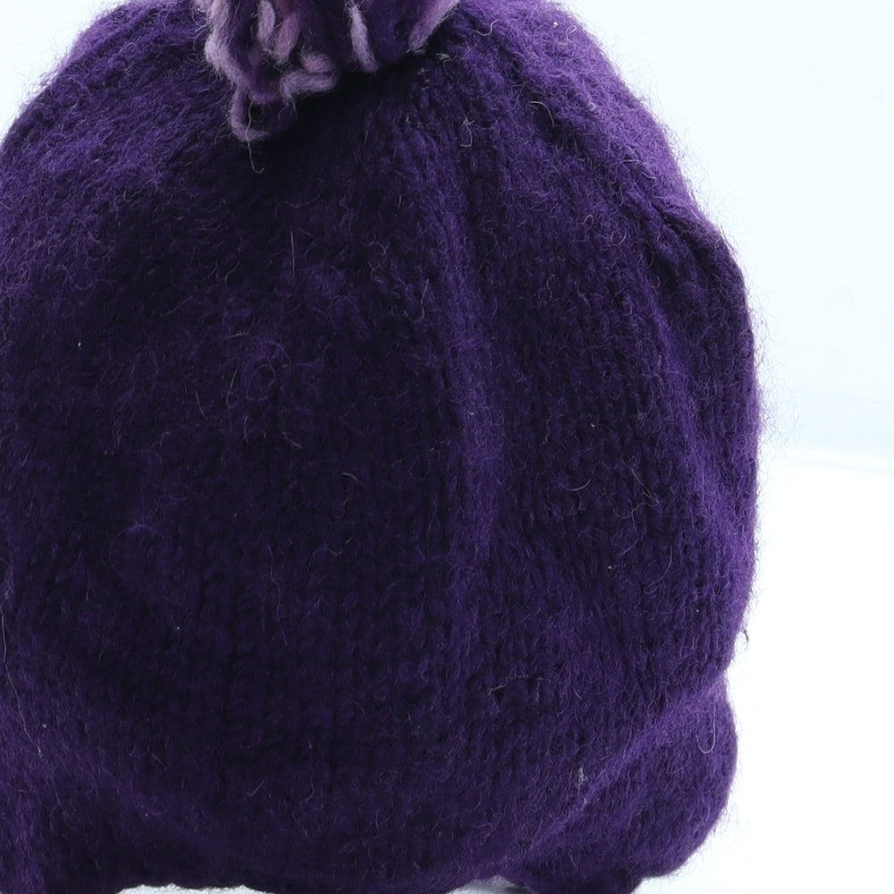 Pachamamita Womens Purple Wool Bobble Hat One Size - Heart