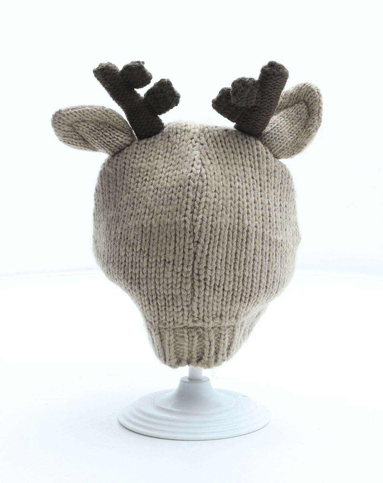 Preworn Boys Brown Acrylic Beanie One Size - Reindeer Pom Pom