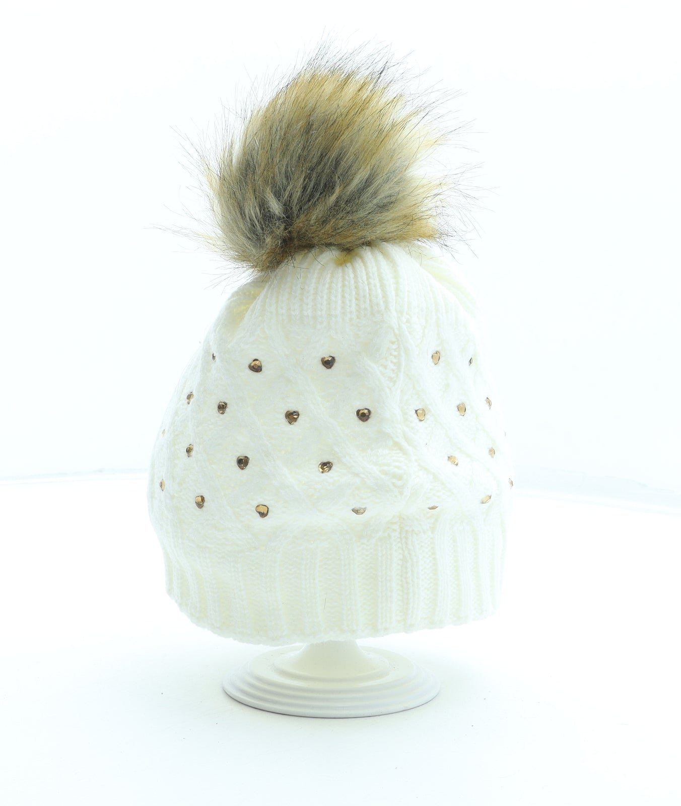 George Womens White Acrylic Beanie One Size