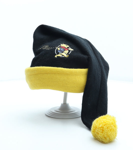 Disney Girls Black Acrylic Bobble Hat One Size - Winnie the Pooh