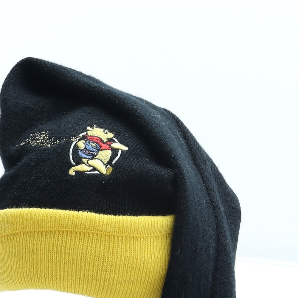 Disney Girls Black Acrylic Bobble Hat One Size - Winnie the Pooh