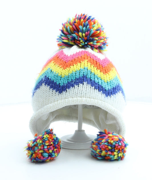 NEXT Girls Multicoloured Geometric Acrylic Bobble Hat Size S - Size 1-2 Years