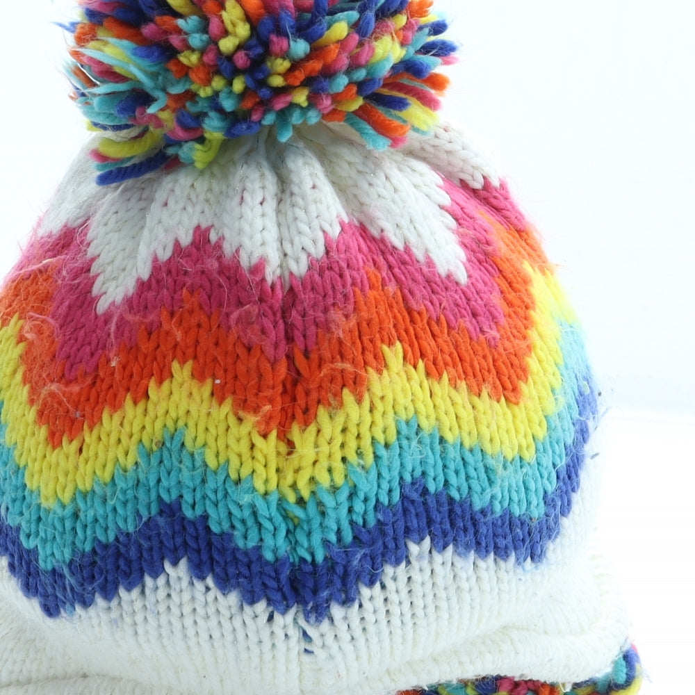 NEXT Girls Multicoloured Geometric Acrylic Bobble Hat Size S - Size 1-2 Years