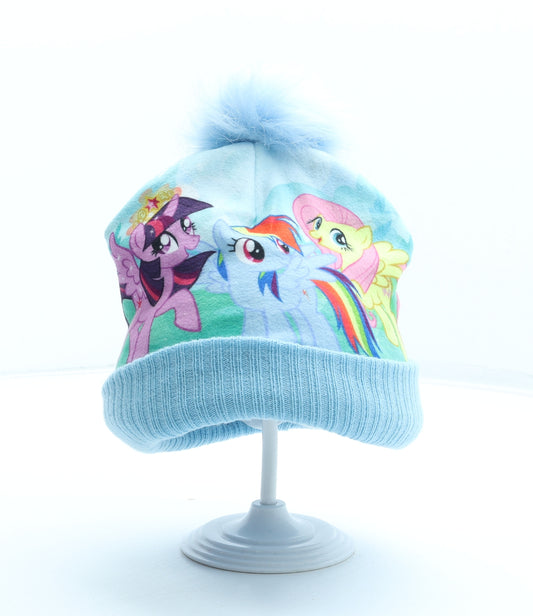 Hasbro Girls Blue Geometric Acrylic Bobble Hat One Size - My Little Pony