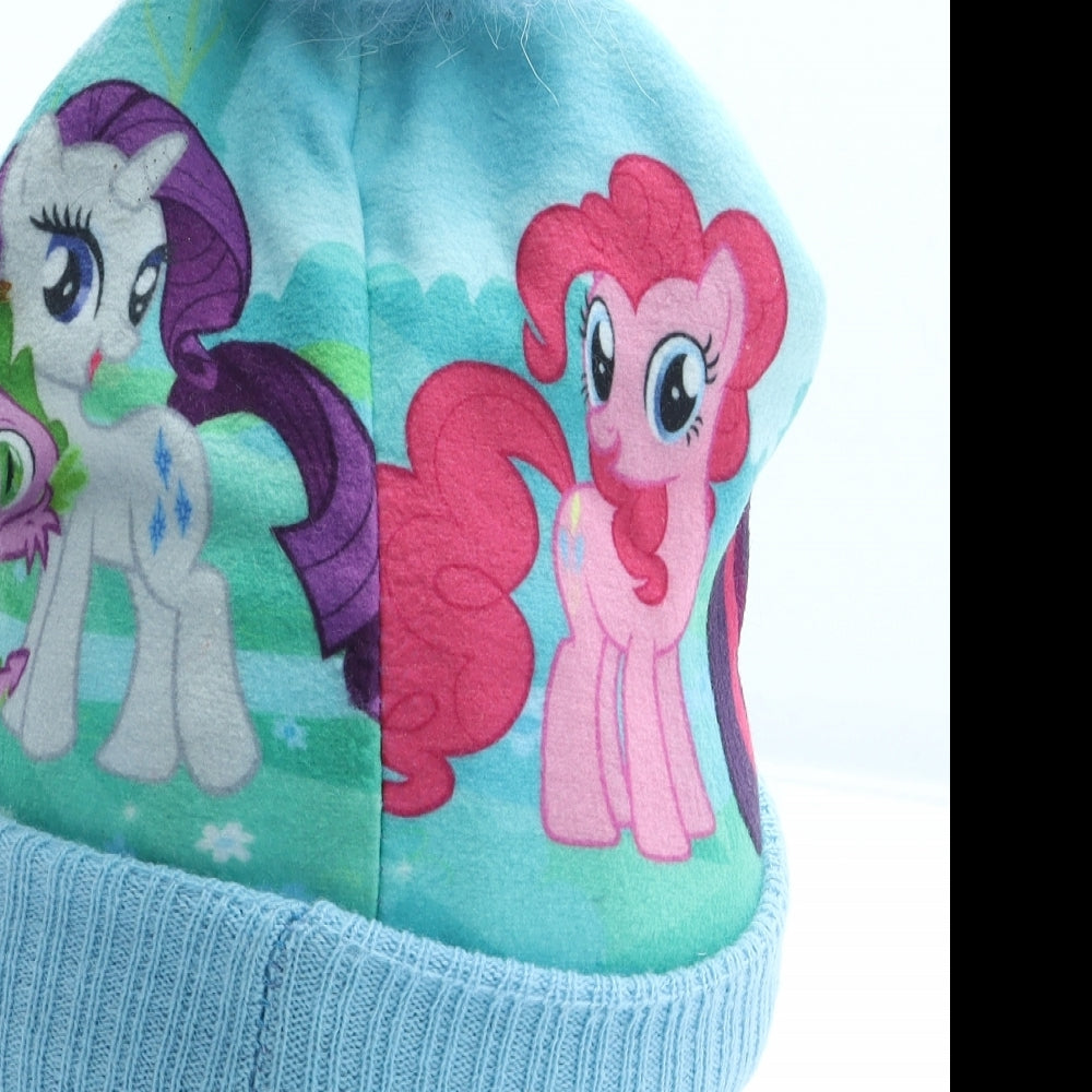 Hasbro Girls Blue Geometric Acrylic Bobble Hat One Size - My Little Pony