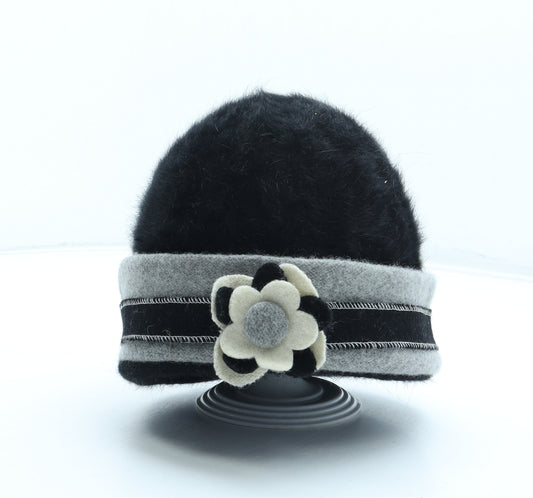 Hawkins Womens Black Angora Cloche One Size - Flower Detail