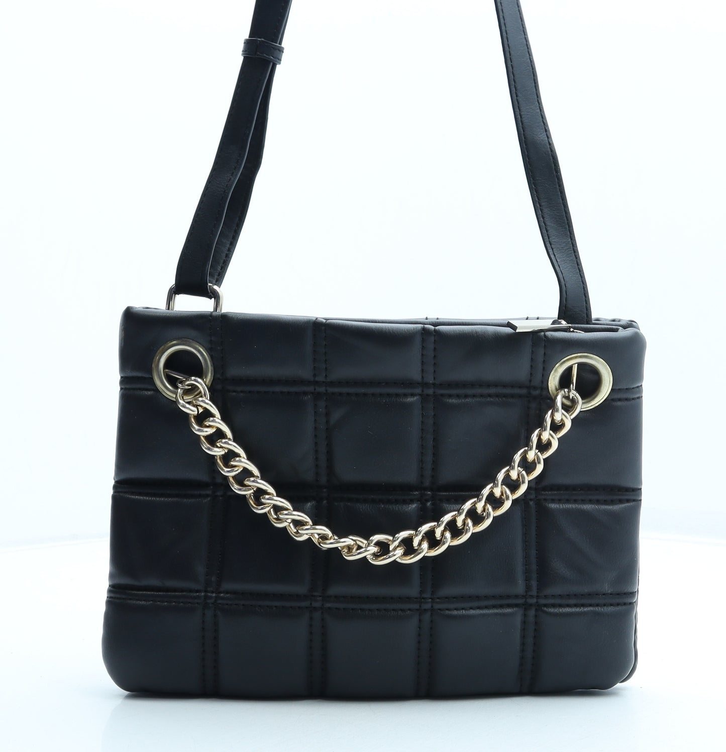 M&S Womens Black Polyurethane Crossbody Size Small - Chain Detail