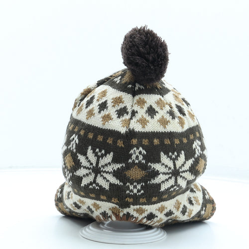 Preworn Boys Brown Fair Isle Acrylic Bobble Hat One Size