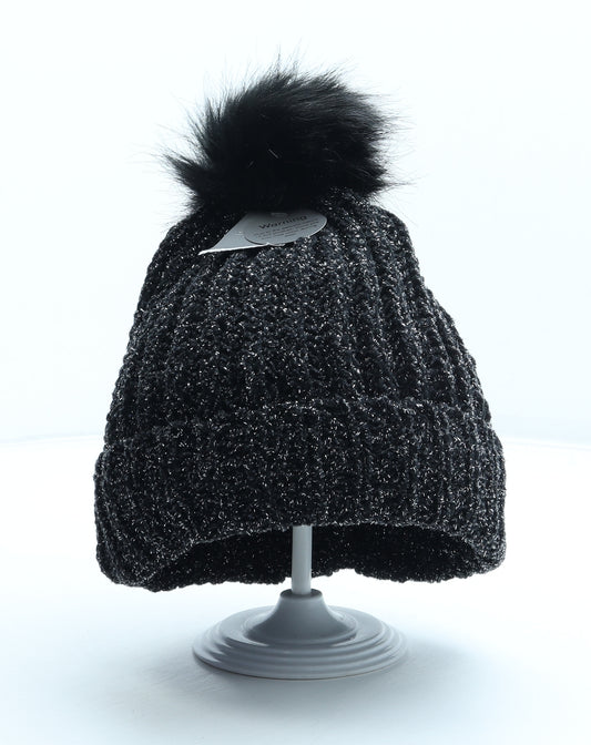 Peacocks Womens Black Polyester Bobble Hat One Size - Faux Fur