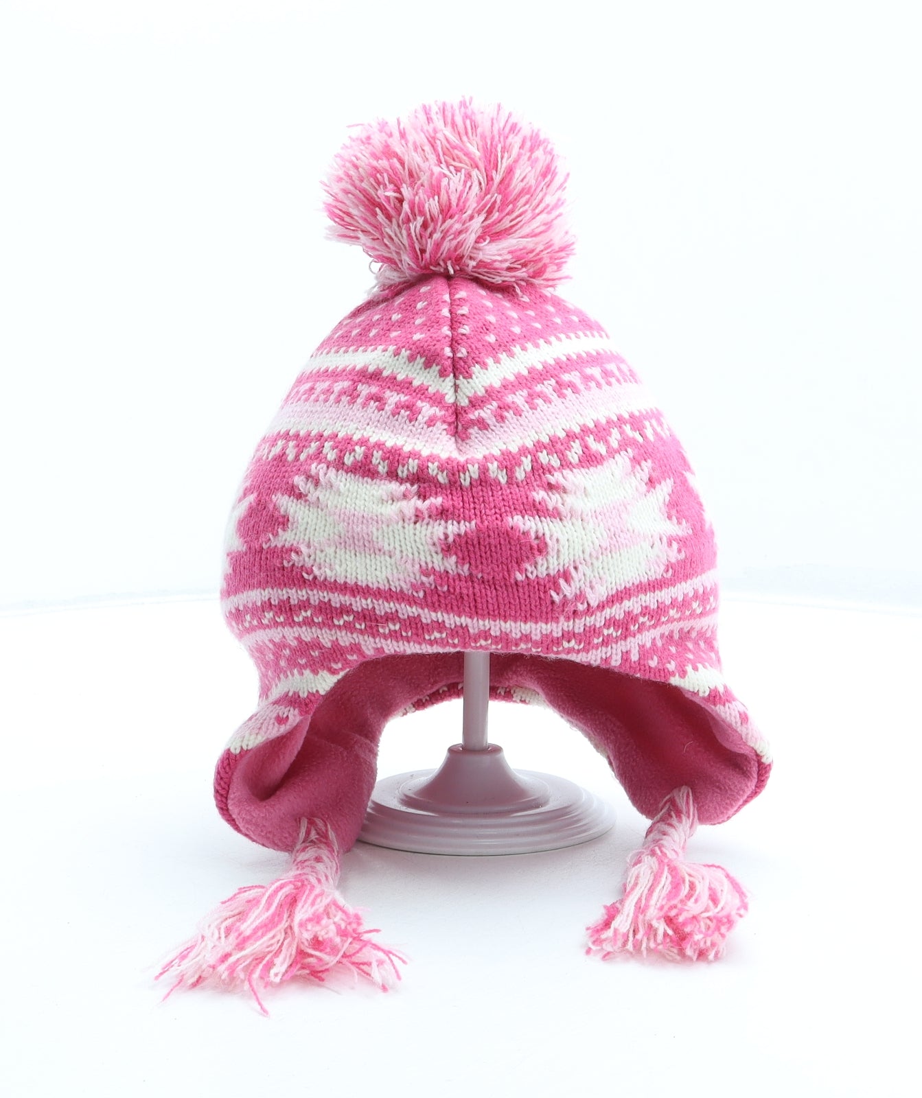 Young Dimension Girls Pink Fair Isle Acrylic Bobble Hat Size S - Size 2-3 Years