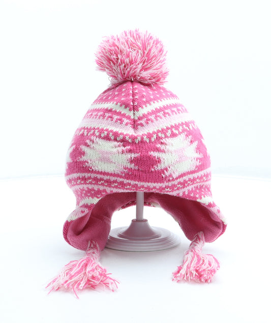 Young Dimension Girls Pink Fair Isle Acrylic Bobble Hat Size S - Size 2-3 Years