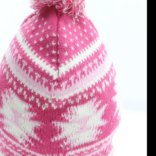 Young Dimension Girls Pink Fair Isle Acrylic Bobble Hat Size S - Size 2-3 Years