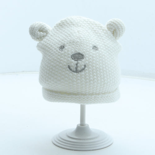 George Girls White Acrylic Beanie Size S - Bear Ears Size 3-6 Months