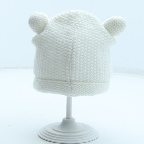 George Girls White Acrylic Beanie Size S - Bear Ears Size 3-6 Months