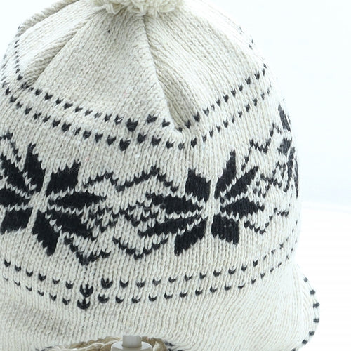 Preworn Girls Beige Fair Isle Wool Bobble Hat One Size