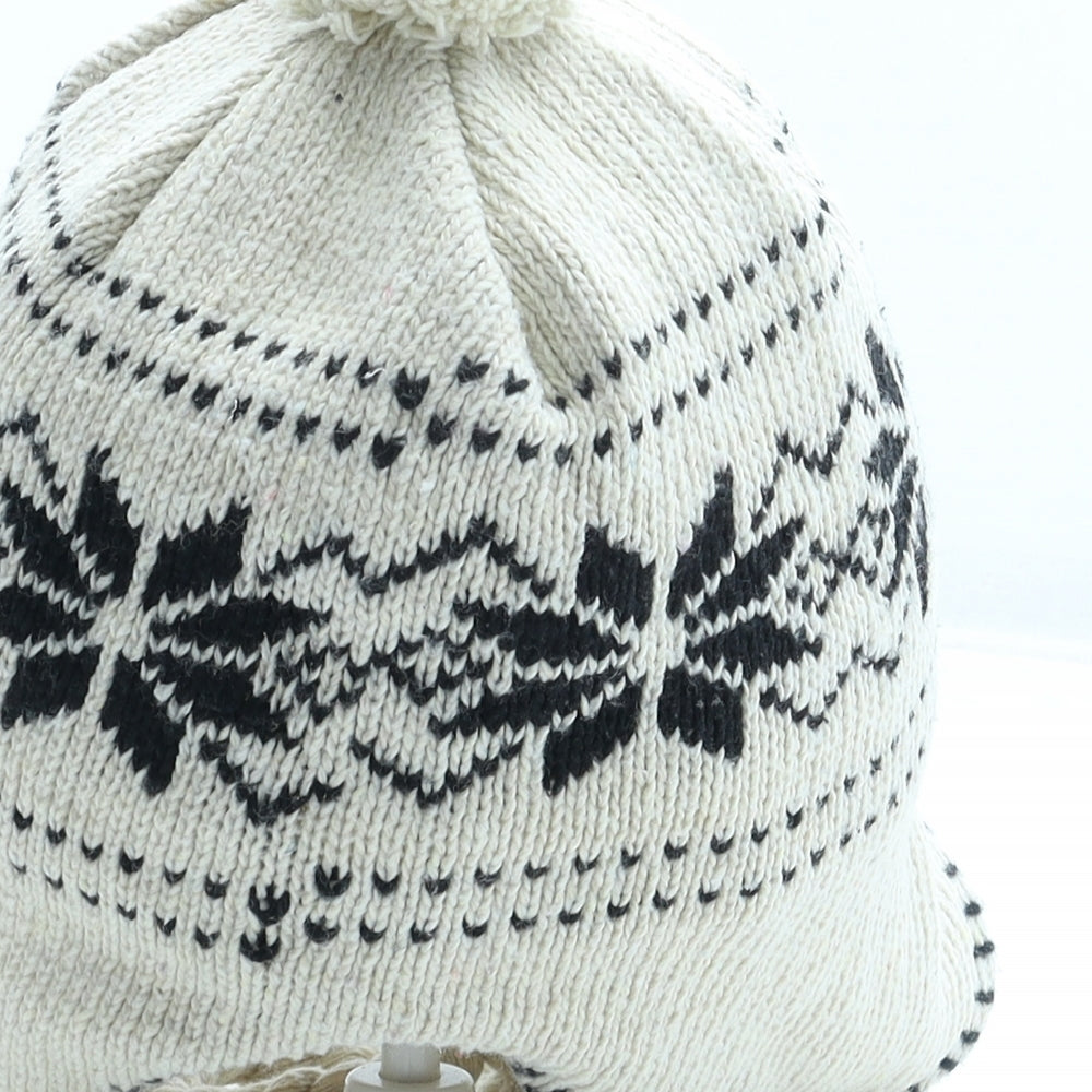 Preworn Girls Beige Fair Isle Wool Bobble Hat One Size