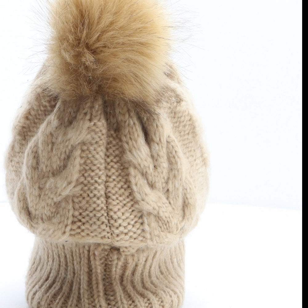 Marks and Spencer Womens Beige Acrylic Bobble Hat One Size