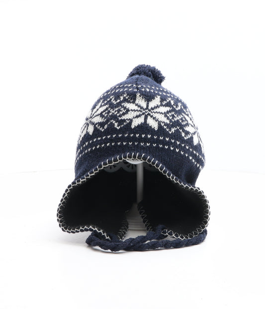 Preworn Boys Blue Fair Isle Acrylic Winter Hat One Size - Pom Pom