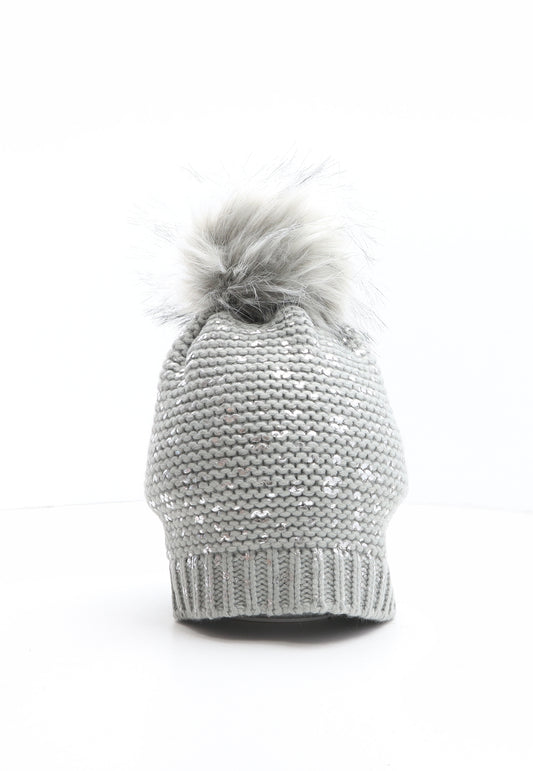 Preworn Womens Grey Acrylic Bobble Hat One Size