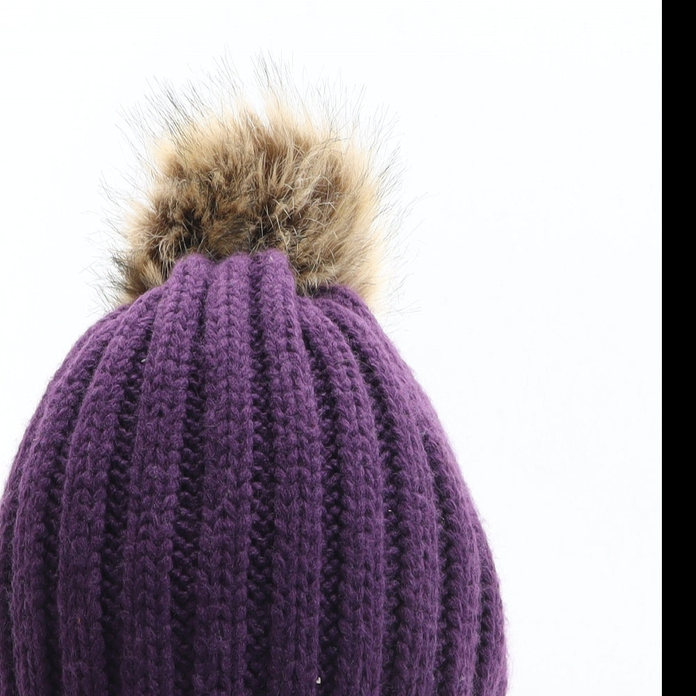 Preworn Womens Purple Acrylic Bobble Hat One Size