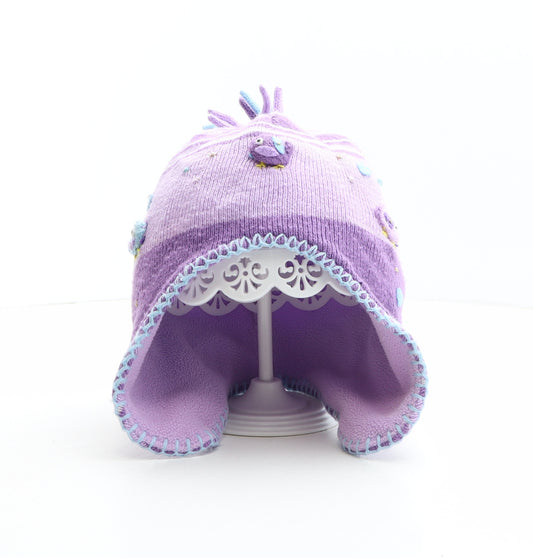TU Girls Purple Acrylic Winter Hat One Size - Size 3-6 years, Birds Details, Heart Details