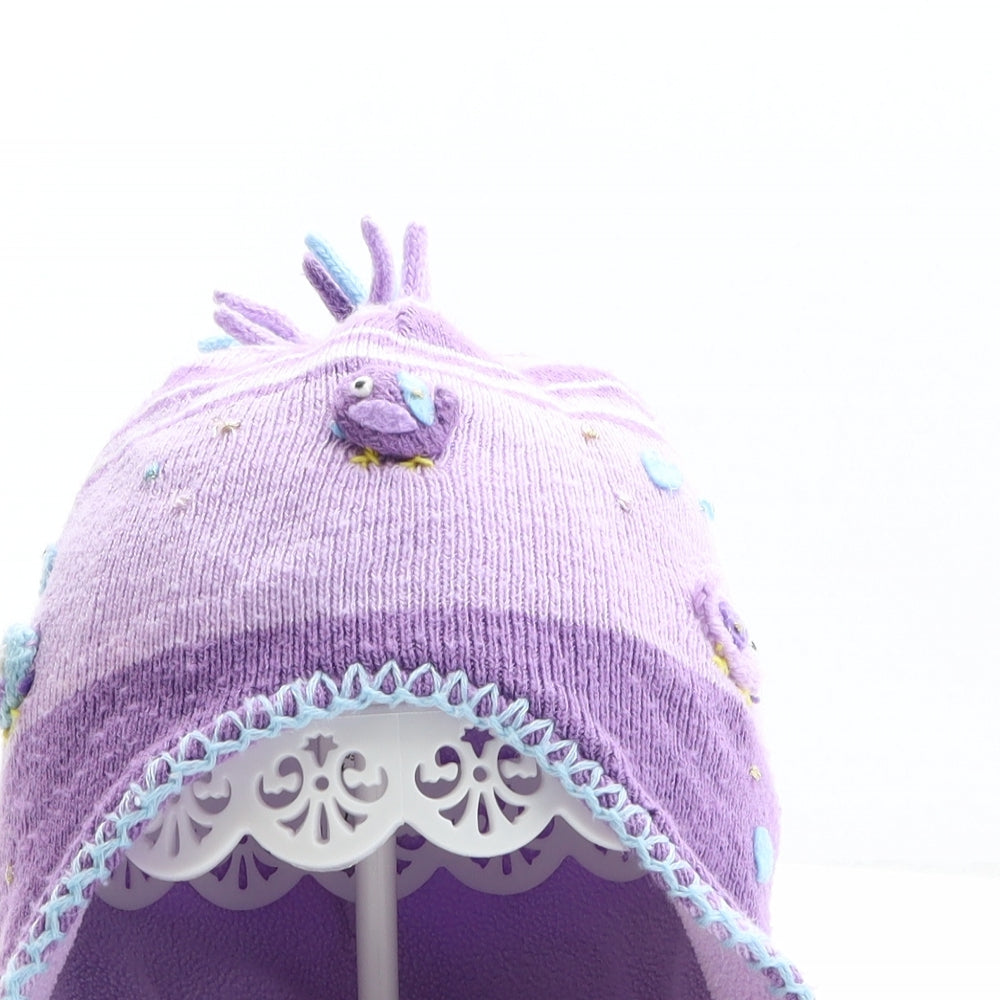 TU Girls Purple Acrylic Winter Hat One Size - Size 3-6 years, Birds Details, Heart Details