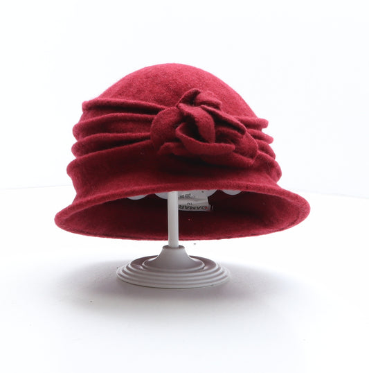 Damart Womens Red 100% Wool Cloche One Size - Flower Detail