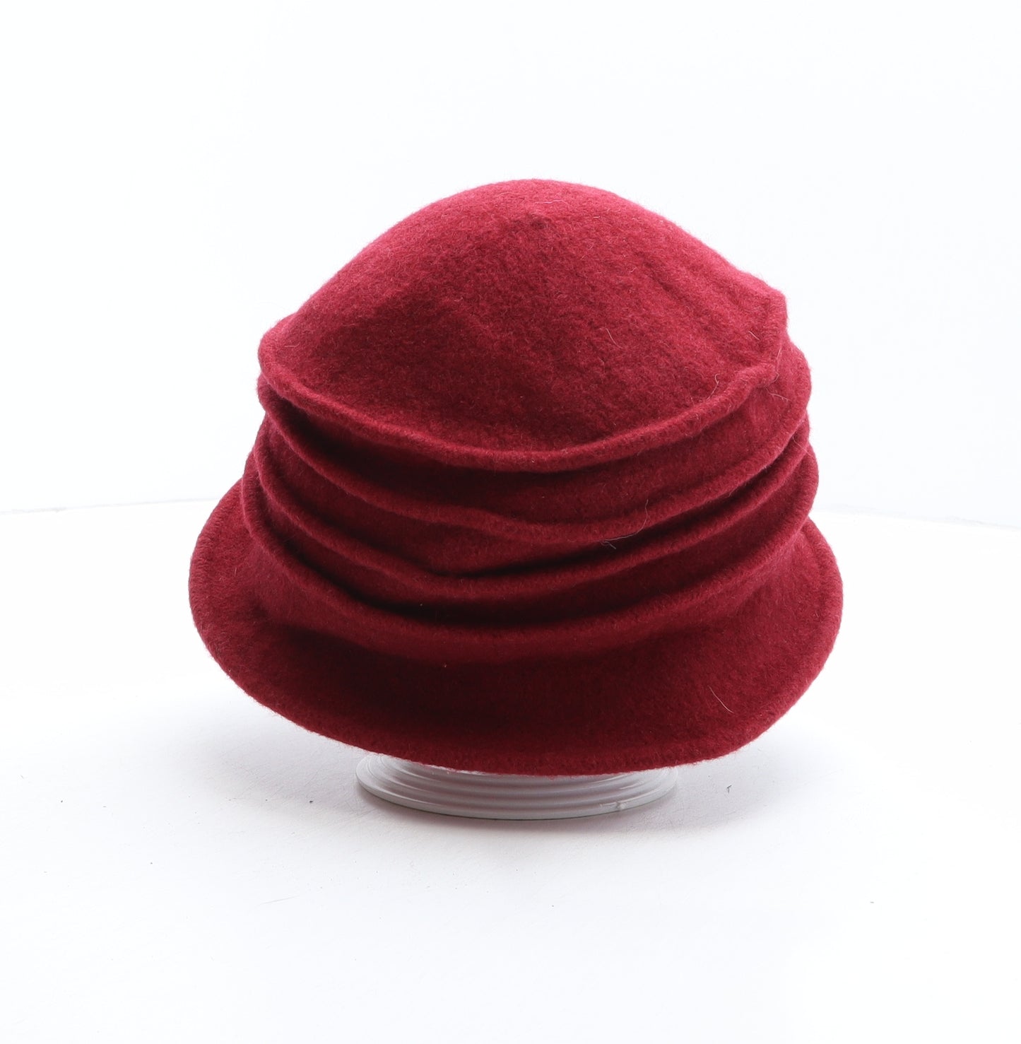 Damart Womens Red 100% Wool Cloche One Size - Flower Detail