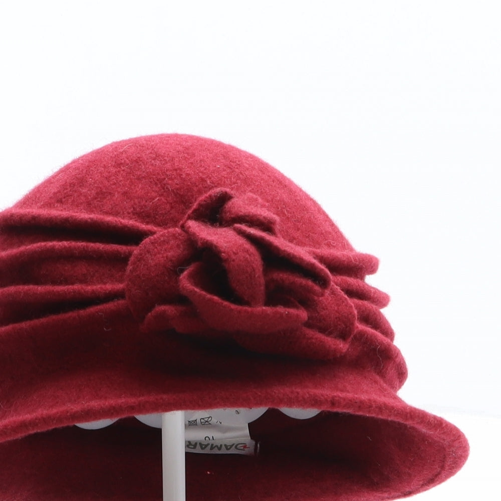 Damart Womens Red 100% Wool Cloche One Size - Flower Detail