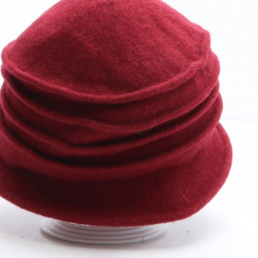 Damart Womens Red 100% Wool Cloche One Size - Flower Detail