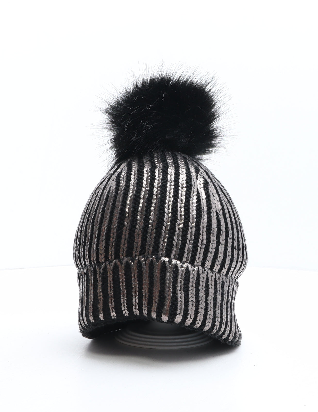 F&F Womens Black Acrylic Bobble Hat One Size