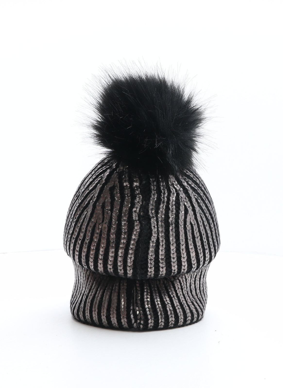 F&F Womens Black Acrylic Bobble Hat One Size