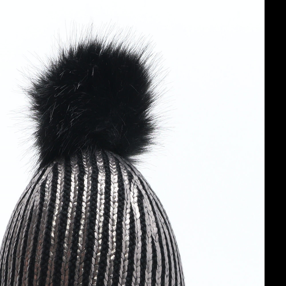 F&F Womens Black Acrylic Bobble Hat One Size