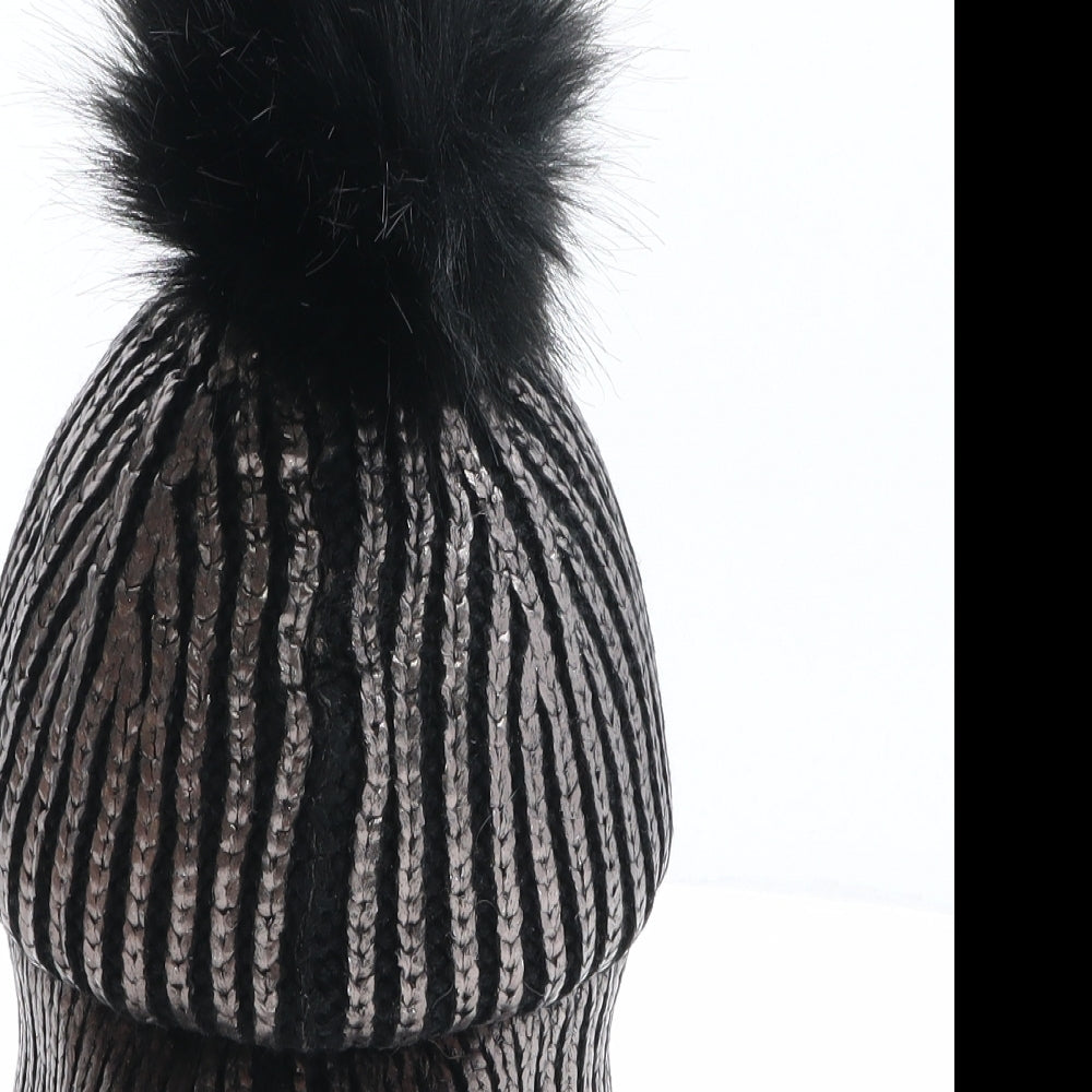 F&F Womens Black Acrylic Bobble Hat One Size