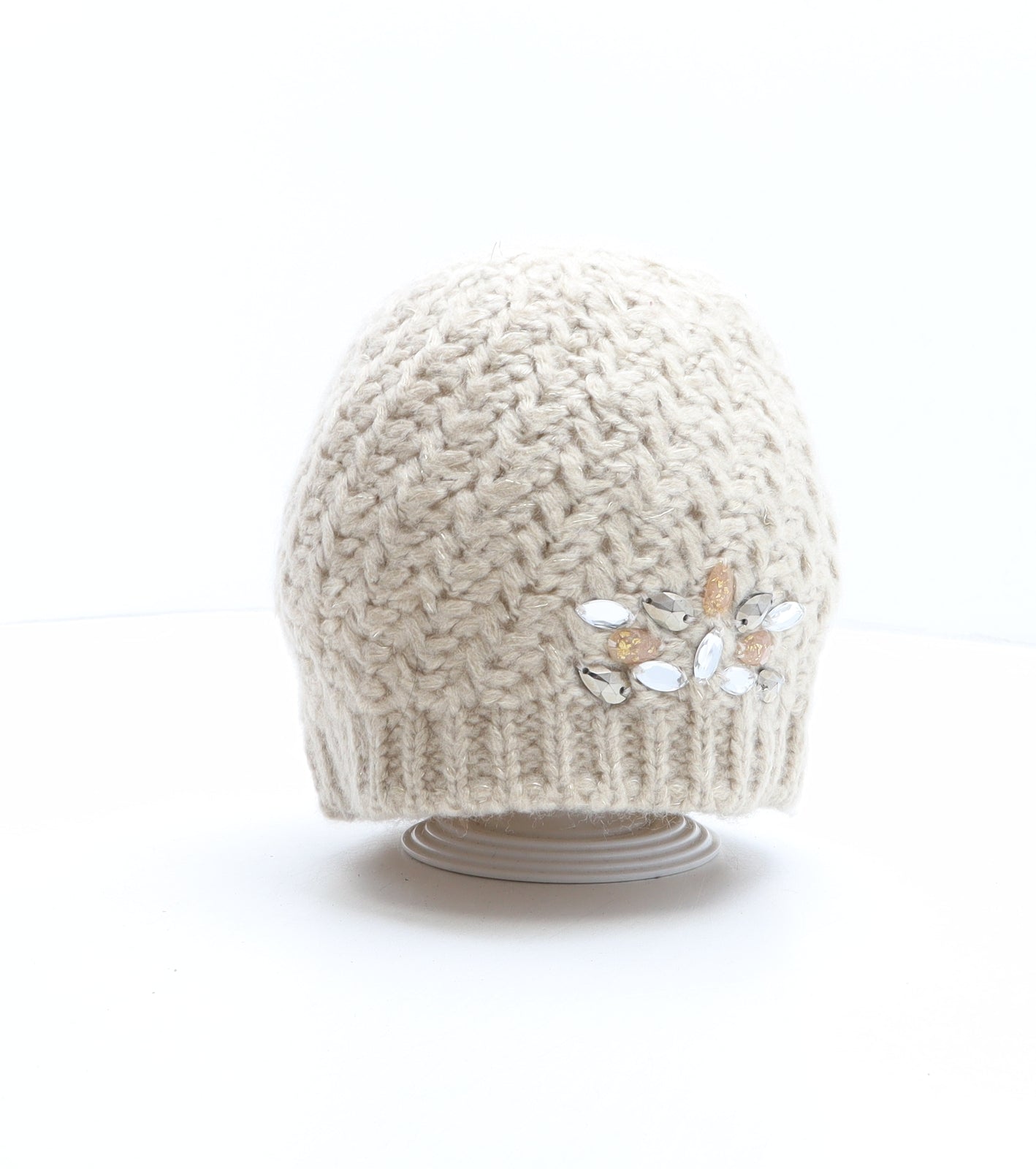 F&F Womens Beige Acrylic Beanie One Size