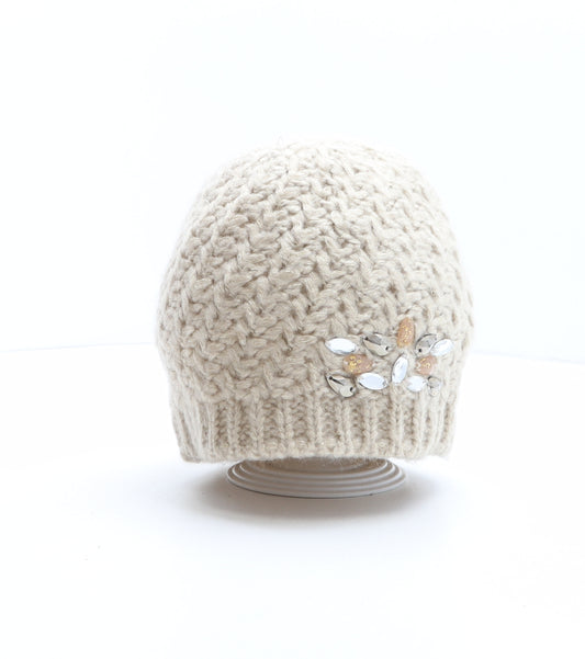 F&F Womens Beige Acrylic Beanie One Size