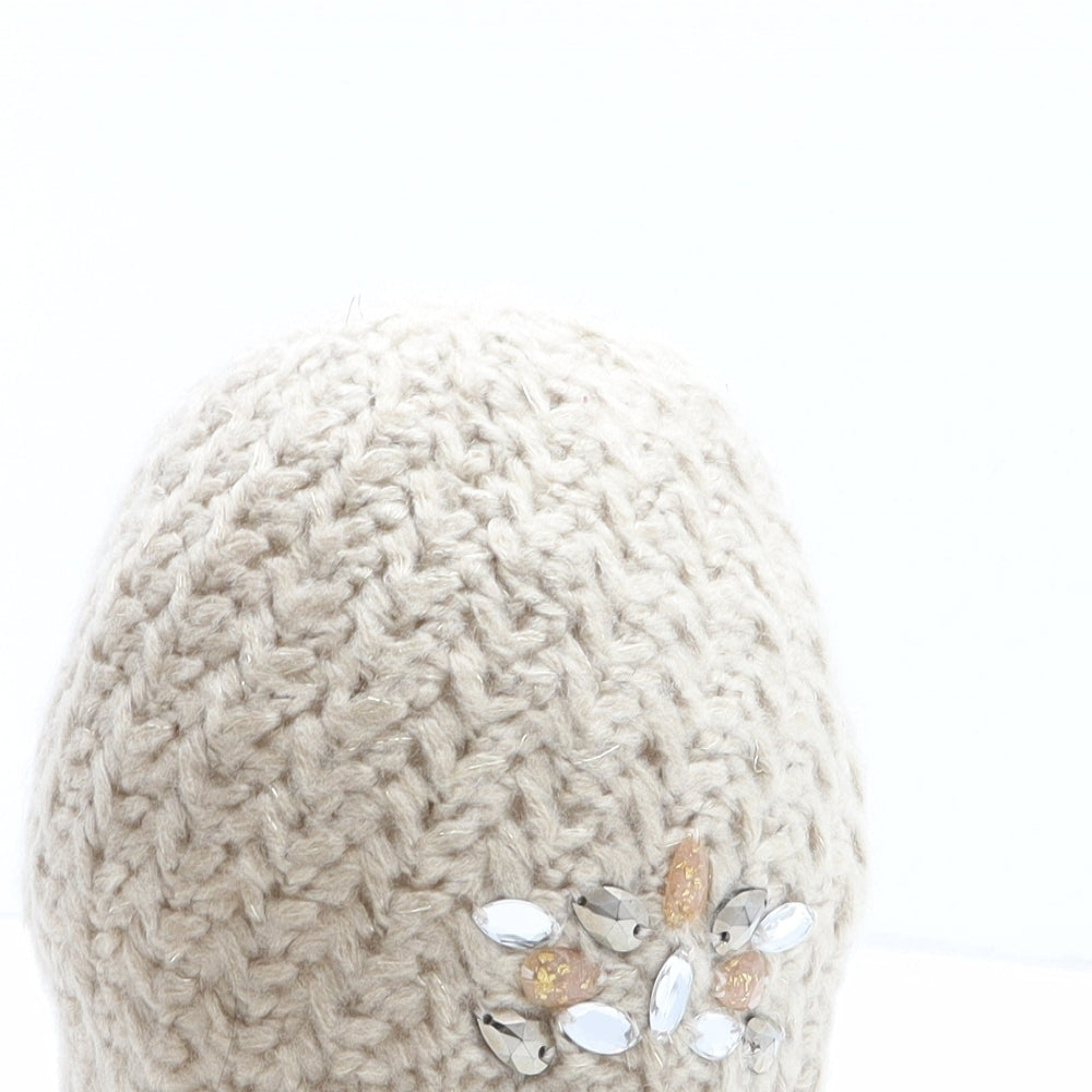 F&F Womens Beige Acrylic Beanie One Size