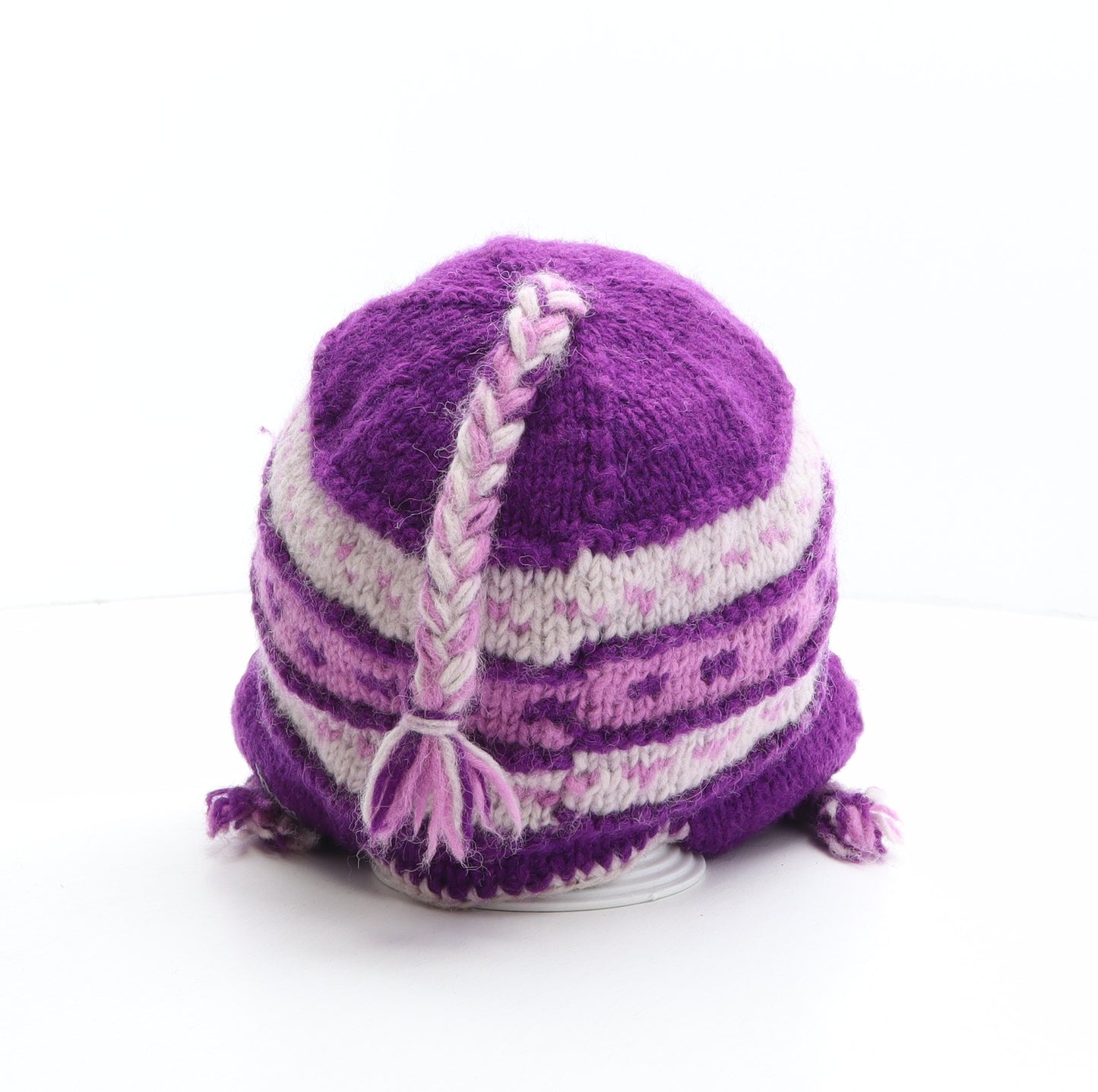 Black Yak Womens Purple Striped 100% Wool Winter Hat One Size