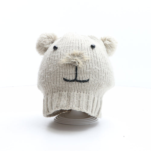 Preworn Womens Brown Acrylic Bobble Hat One Size - Bear Design